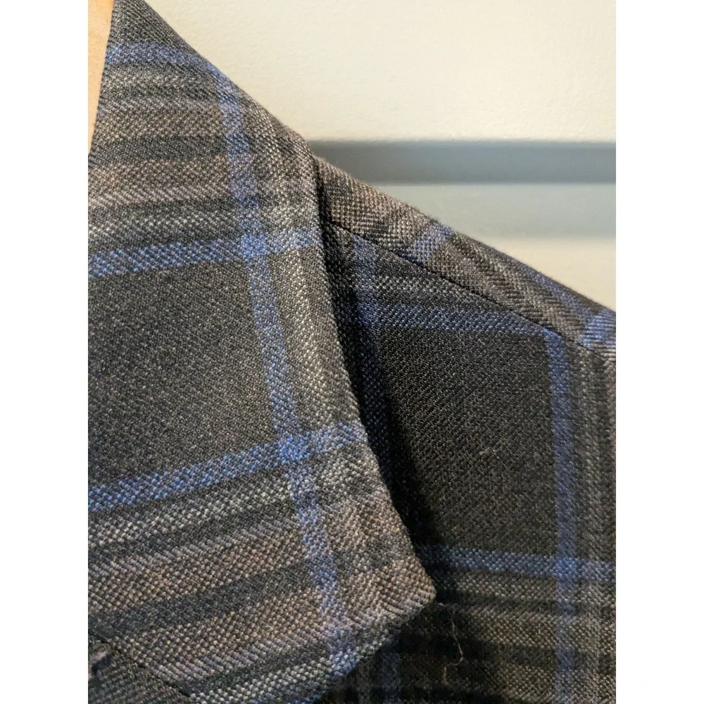 Peter Millar Plaid Sport Coat Blazer Men Charcoal Blue Wool Blend Two Button 44T
